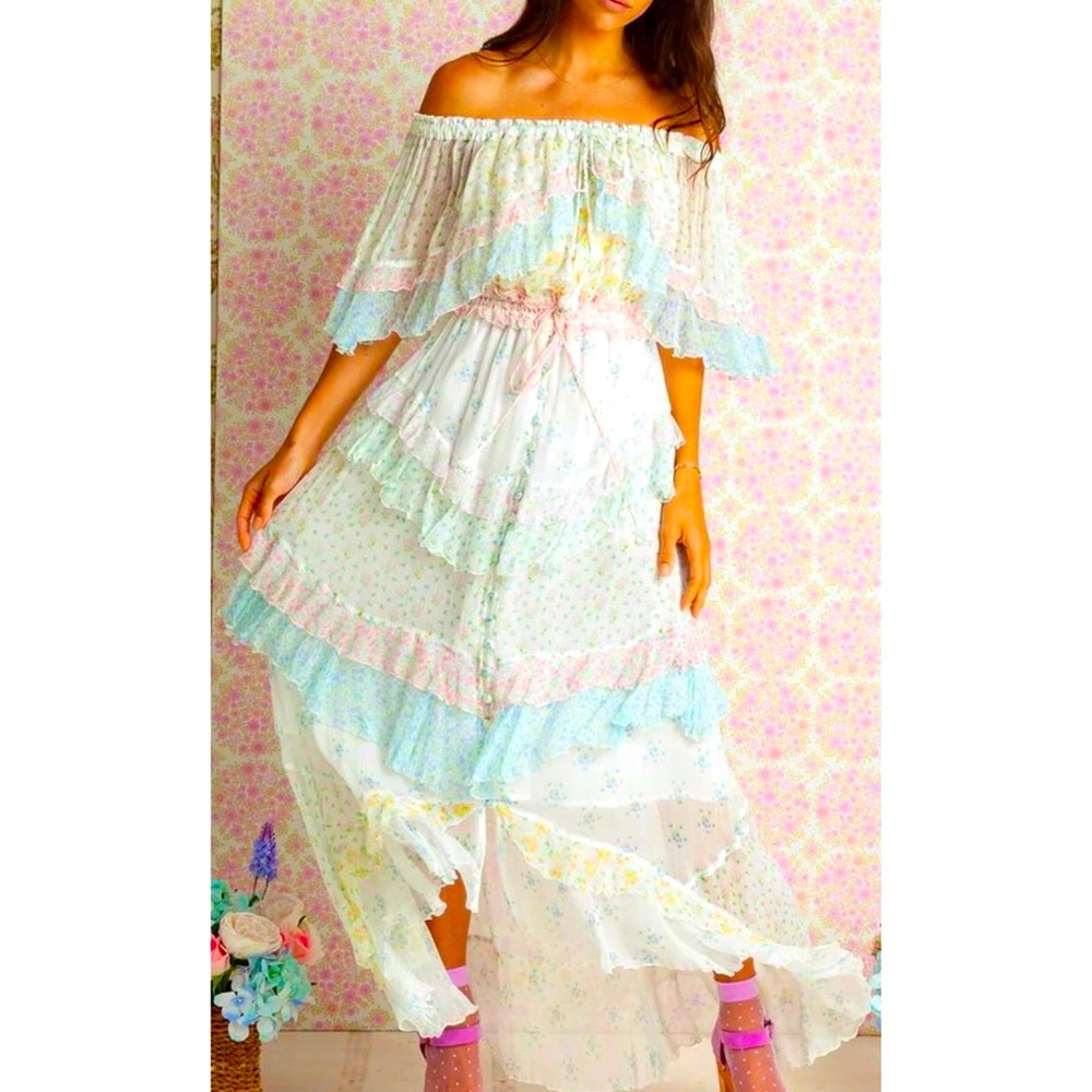 Fillyboo x Free People Tambourine Mixed Ditsy Sm 4/6 Pink Floral Chiffon Maxi